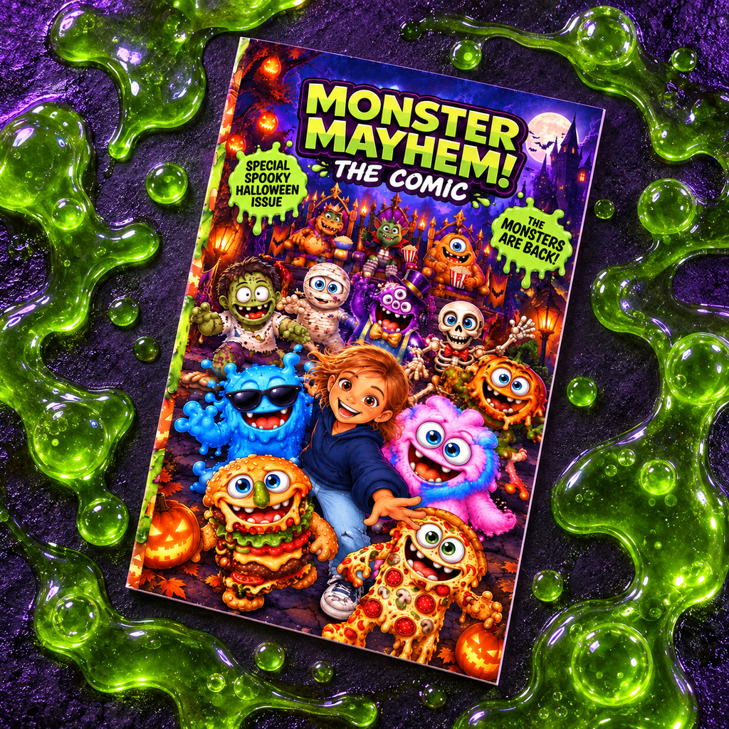 Monster Mayhem: The Comic, Special Halloween Edition cover, lying on a bed of green slime